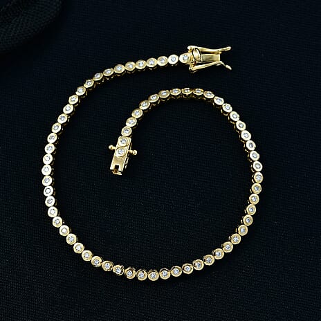 Luxuriant Lab Grown Diamond (SI-GH) Tennis Bracelet 1 Row (Size 7.5) in 18K Vermeil Yellow Gold Plated Sterling Silver 0.95 Ct, Silver Wt. 6.21 Gms.
