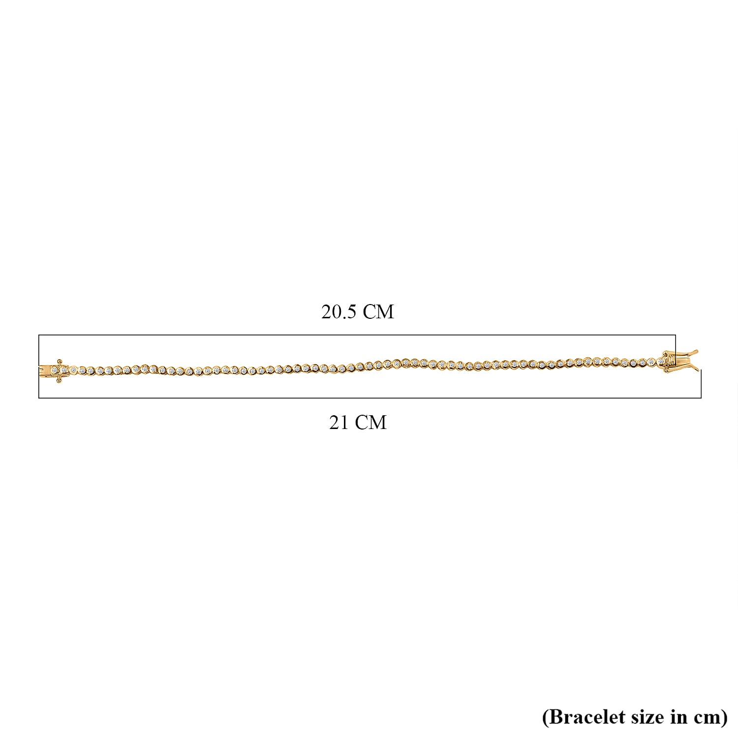 Luxuriant Lab Grown Diamond (SI-GH) Tennis Bracelet 1 Row (Size 7.5) in 18K Vermeil Yellow Gold Plated Sterling Silver 0.95 Ct, Silver Wt. 6.21 Gms.