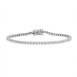 Luxuriant Lab Grown Diamond (SI-GH) Tennis Bracelet 1 Row (Size 7.5) in Rhodium Overlay Sterling Silver 0.95 Ct, Silver Wt. 6.21 Gms.