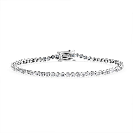 Luxuriant Lab Grown Diamond (SI-GH) Tennis Bracelet 1 Row (Size 7.5) in Rhodium Overlay Sterling Silver 0.95 Ct, Silver Wt. 6.21 Gms.