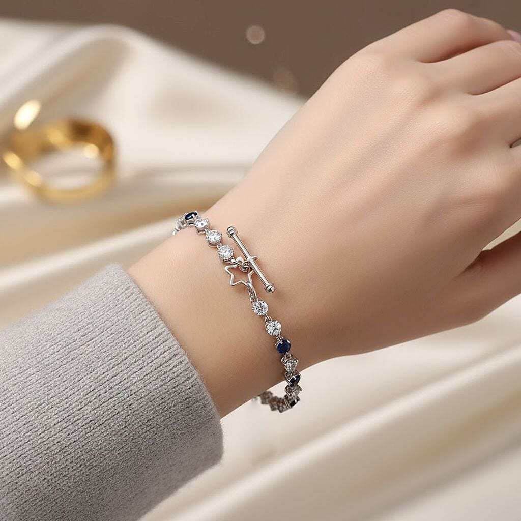 GP - Signature Collection Masoala Sapphire, Blue Sapphire & White Zircon Line Bracelet 1 Row (Size 7.5) in Rhodium Overlay Sterling Silver 9.69 Ct, Silver Wt. 6.07 Gms.