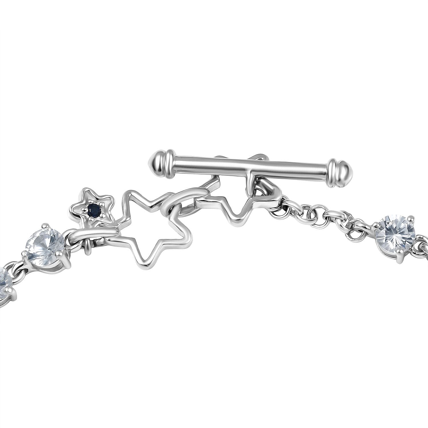 GP - Signature Collection Masoala Sapphire, Blue Sapphire & White Zircon Line Bracelet 1 Row (Size 7.5) in Rhodium Overlay Sterling Silver 9.69 Ct, Silver Wt. 6.07 Gms.