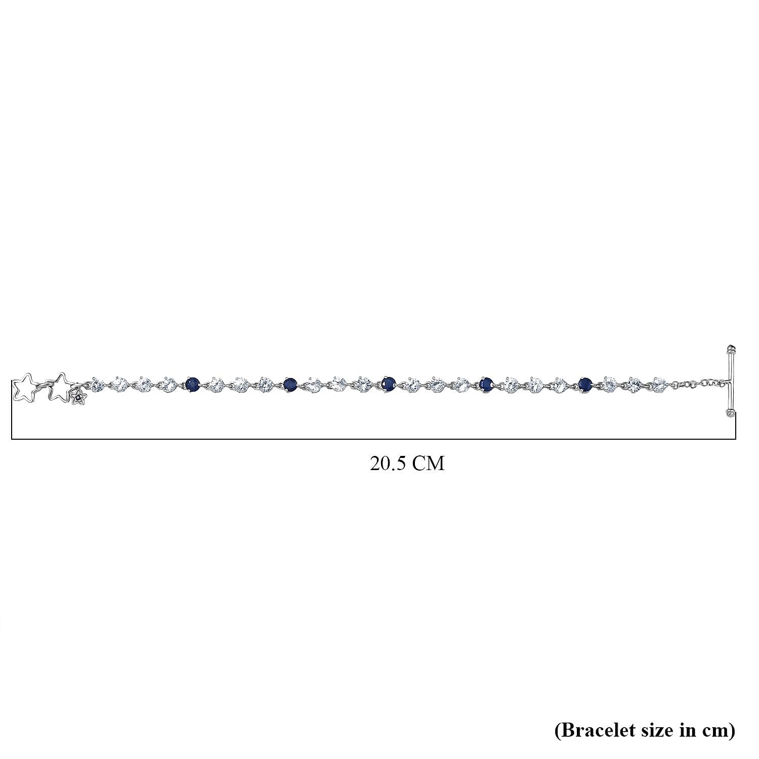 GP - Signature Collection Masoala Sapphire, Blue Sapphire & White Zircon Line Bracelet 1 Row (Size 7.5) in Rhodium Overlay Sterling Silver 9.69 Ct, Silver Wt. 6.07 Gms.