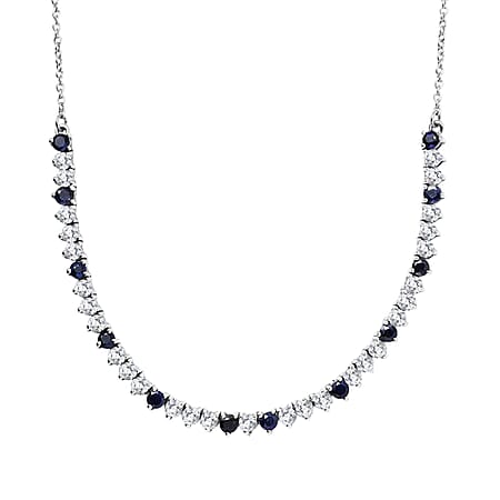 GP- Signature Collection Masoala Sapphire, Blue Sapphire & White Zircon Line Necklace (Size 20) in Rhodium Overlay Sterling Silver 7.20 Ct, Silver Wt. 9.34 Gms.