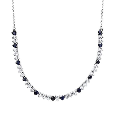 GP- Signature Collection Masoala Sapphire, Blue Sapphire & White Zircon Line Necklace (Size 20) in Rhodium Overlay Sterling Silver 7.20 Ct, Silver Wt. 9.34 Gms.