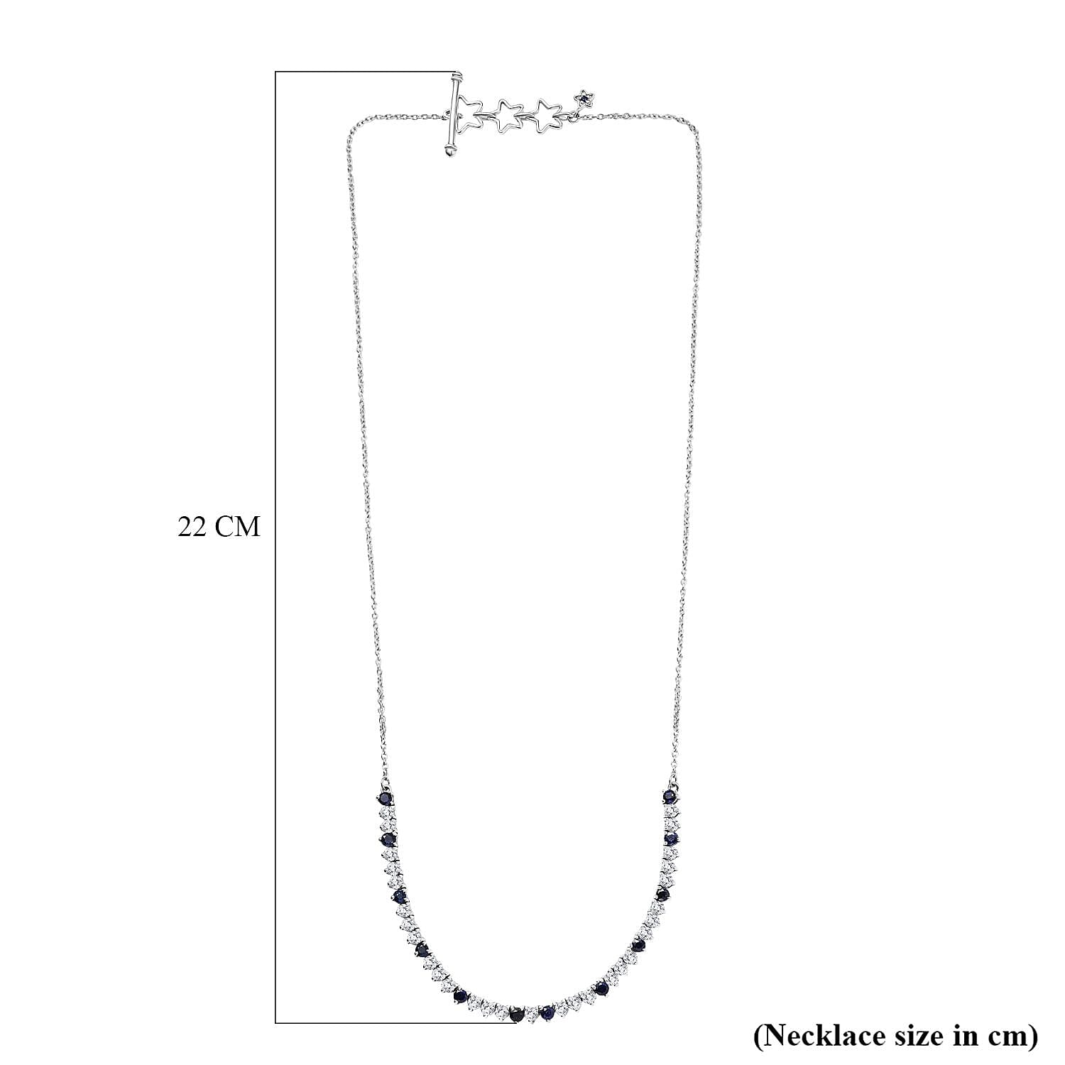 GP- Signature Collection Masoala Sapphire, Blue Sapphire & White Zircon Line Necklace (Size 20) in Rhodium Overlay Sterling Silver 7.20 Ct, Silver Wt. 9.34 Gms.