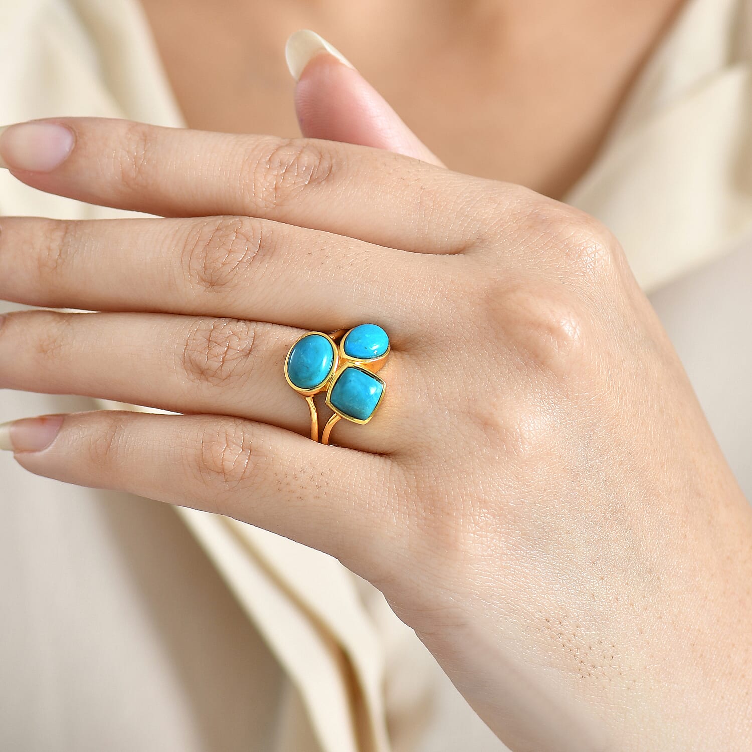 EverTrue Opalina 3 Stone Ring in Yellow Gold Plated 4.42 Ct.