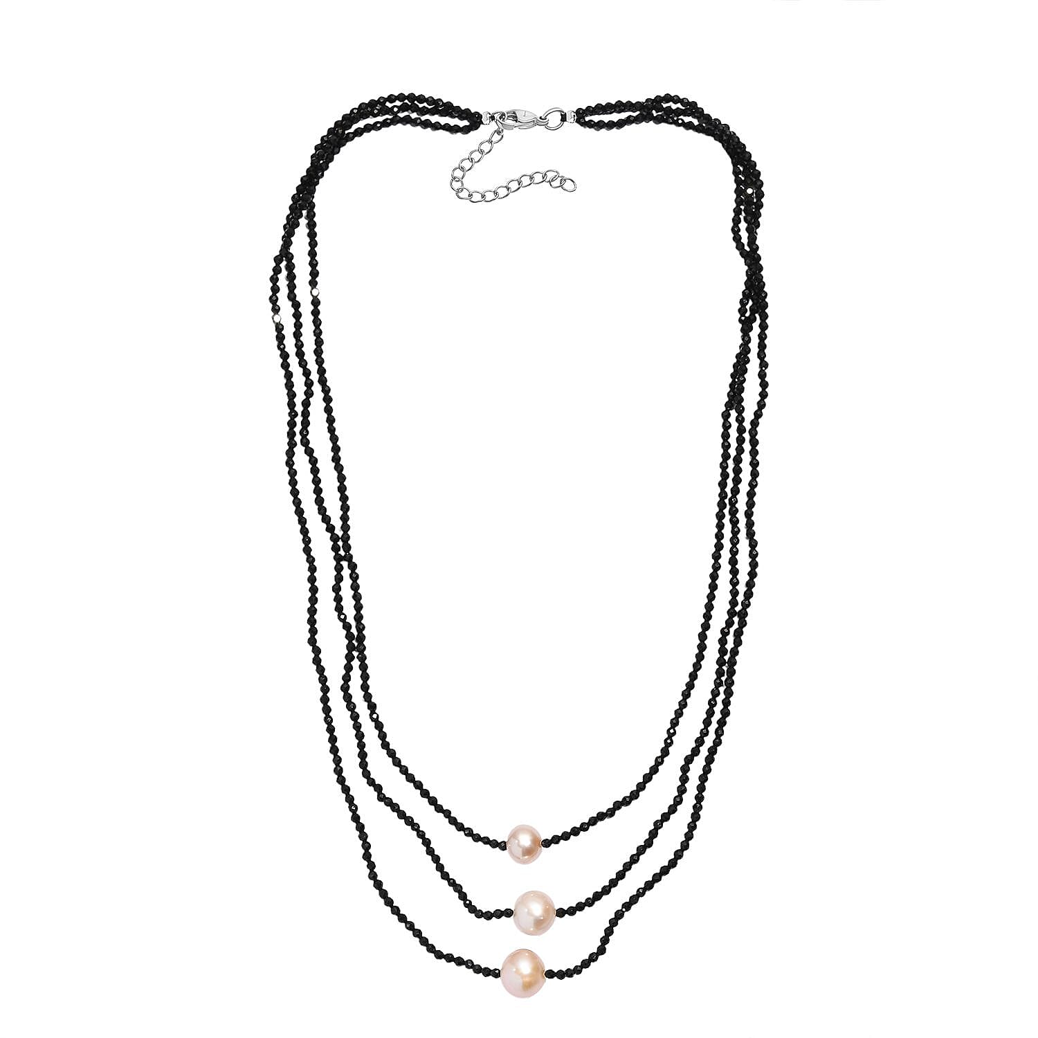 Boutique Collection - Natural Black Spinel & Fresh Water Pearl Triple Strand Necklace (Size 18 - 2) 69.00 Ct.