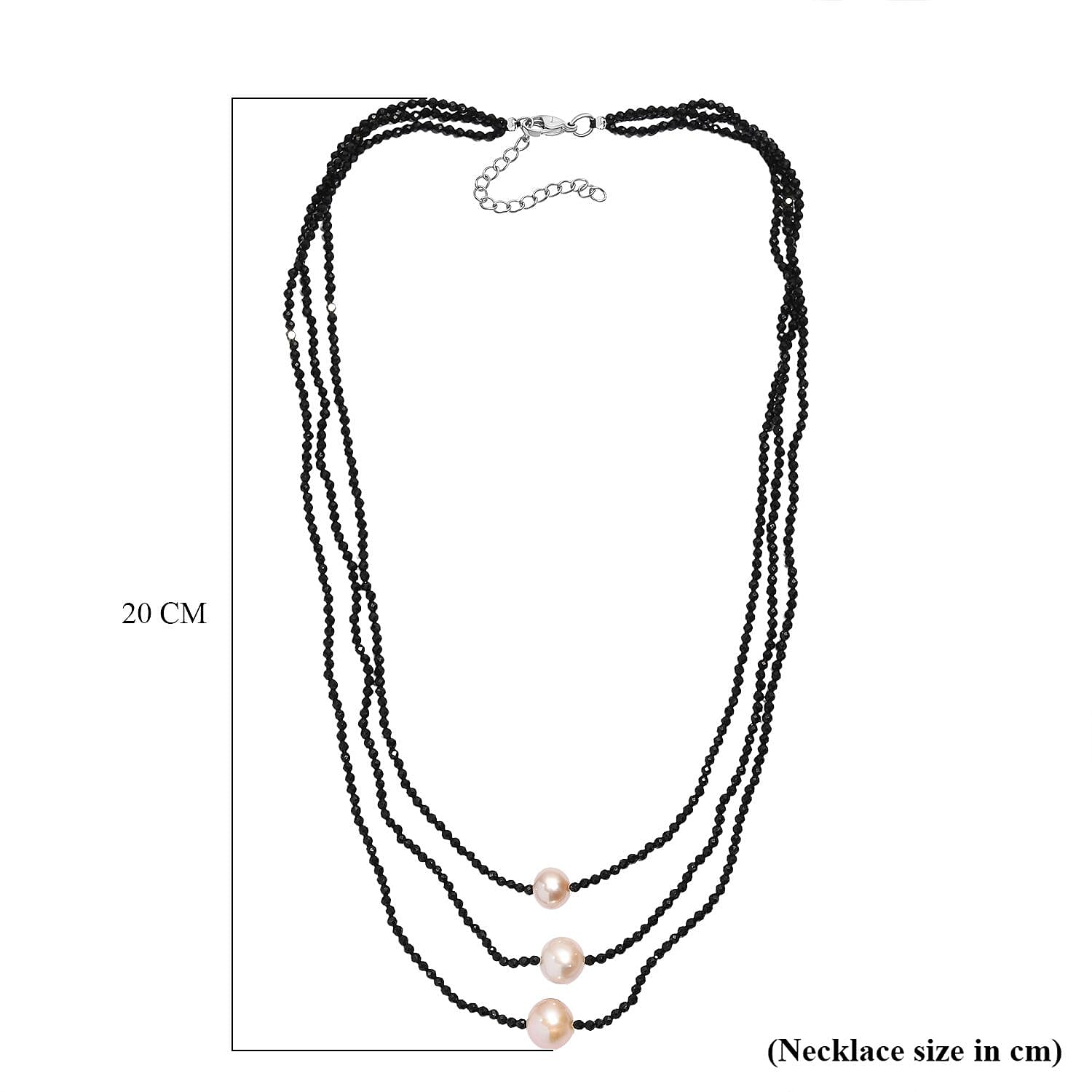 Boutique Collection - Natural Black Spinel & Fresh Water Pearl Triple Strand Necklace (Size 18 - 2) 69.00 Ct.