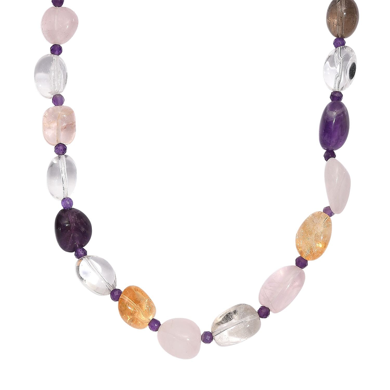 EverTrue African Amethyst & Multi Gemstones Beads Necklace (Size 18 - 1 Ext) with Senorita Clasp in White Colour Tone 280.00 Ct.