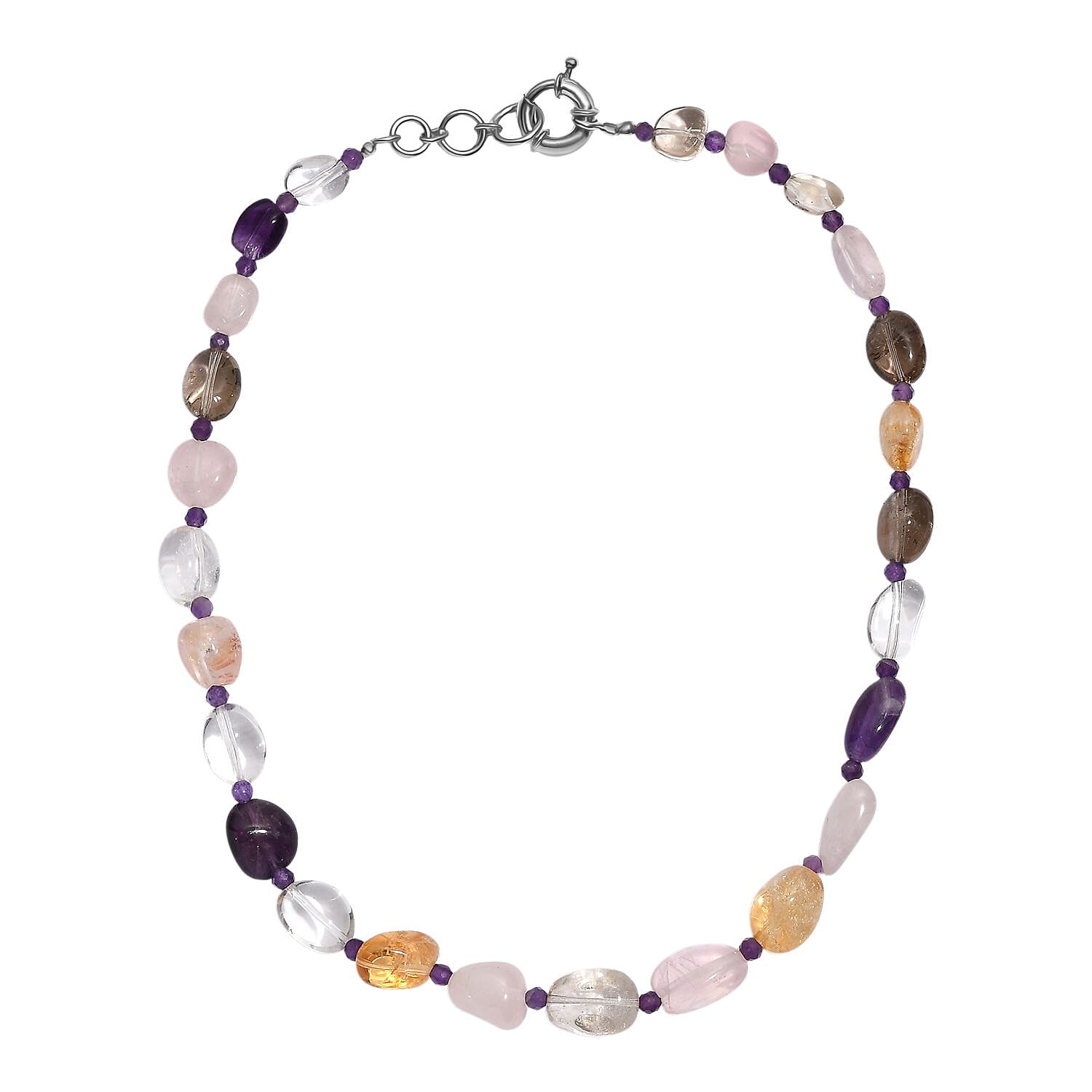 EverTrue African Amethyst & Multi Gemstones Beads Necklace (Size 18 - 1 Ext) with Senorita Clasp in White Colour Tone 280.00 Ct.