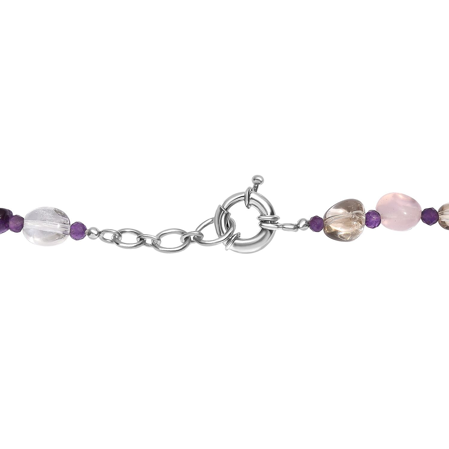 EverTrue African Amethyst & Multi Gemstones Beads Necklace (Size 18 - 1 Ext) with Senorita Clasp in White Colour Tone 280.00 Ct.