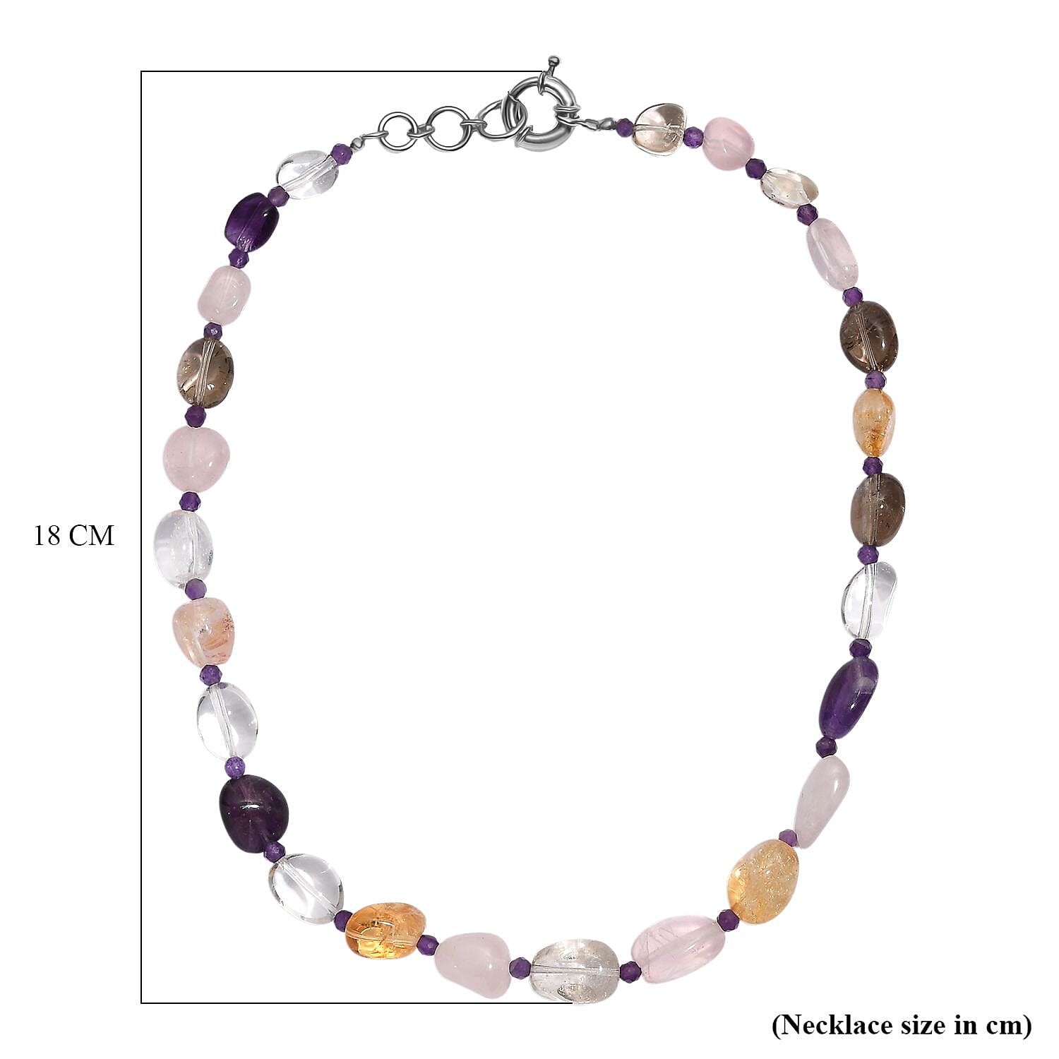 EverTrue African Amethyst & Multi Gemstones Beads Necklace (Size 18 - 1 Ext) with Senorita Clasp in White Colour Tone 280.00 Ct.