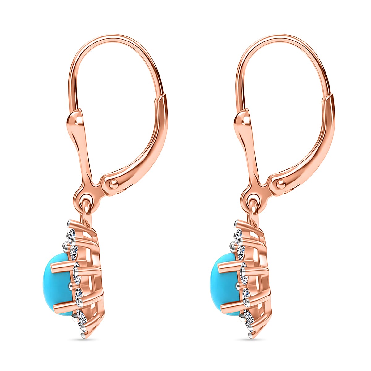 Black Friday Doorbuster Deal - Luxuriant Sleeping Beauty Turquoise & Lab Grown Diamond (SI-GH) Lever Back Earring in 18K Vermeil Rose Gold Plated Sterling Silver 1.70 Ct.