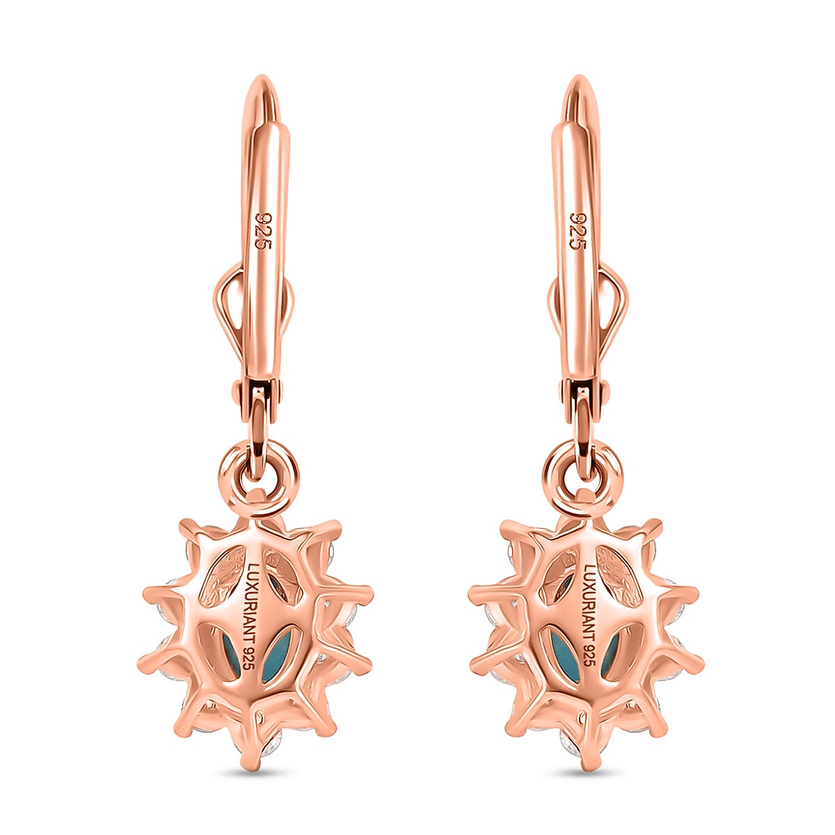 Black Friday Doorbuster Deal - Luxuriant Sleeping Beauty Turquoise & Lab Grown Diamond (SI-GH) Lever Back Earring in 18K Vermeil Rose Gold Plated Sterling Silver 1.70 Ct.