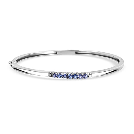 GP Celestial Dream Collection- Tanzanite & Blue Sapphire Full Bangle (Size 7.5) in Rhodium Overlay Sterling Silver, Silver Wt. 11.26 Gms.