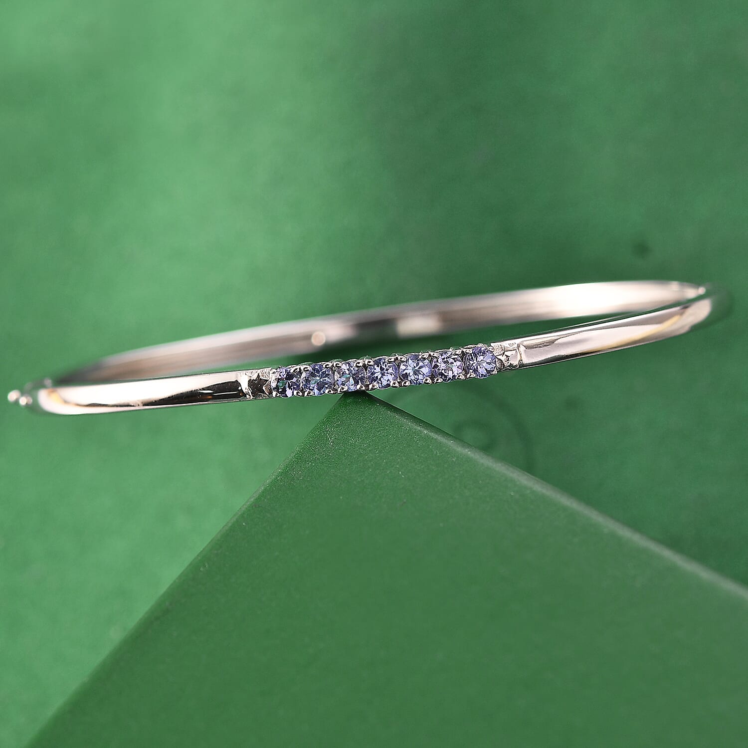 GP Celestial Dream Collection- Tanzanite & Blue Sapphire Full Bangle (Size 7.5) in Rhodium Overlay Sterling Silver, Silver Wt. 11.26 Gms.