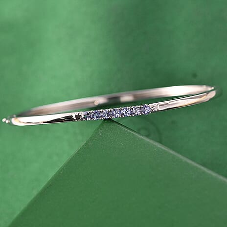 GP Celestial Dream Collection- Tanzanite & Blue Sapphire Full Bangle (Size 7.5) in Rhodium Overlay Sterling Silver, Silver Wt. 11.26 Gms.