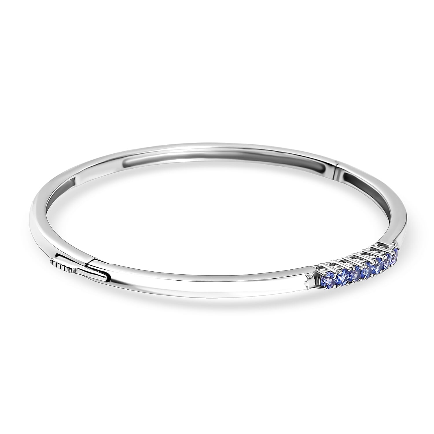 GP Celestial Dream Collection- Tanzanite & Blue Sapphire Full Bangle (Size 7.5) in Rhodium Overlay Sterling Silver, Silver Wt. 11.26 Gms.