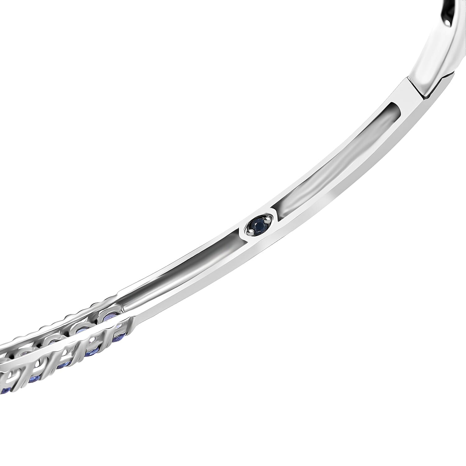 GP Celestial Dream Collection- Tanzanite & Blue Sapphire Full Bangle (Size 7.5) in Rhodium Overlay Sterling Silver, Silver Wt. 11.26 Gms.