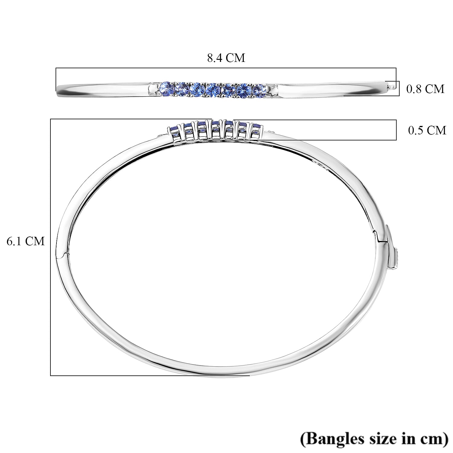 GP Celestial Dream Collection- Tanzanite & Blue Sapphire Full Bangle (Size 7.5) in Rhodium Overlay Sterling Silver, Silver Wt. 11.26 Gms.