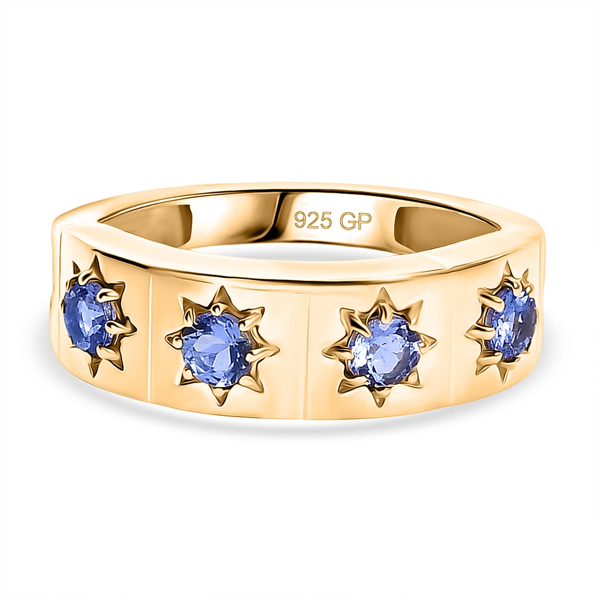 GP Celestial Dream Collection - Tanzanite & Blue Sapphire Half Eternity Band Ring in 18K Vermeil Yellow Gold Plated Sterling Silver