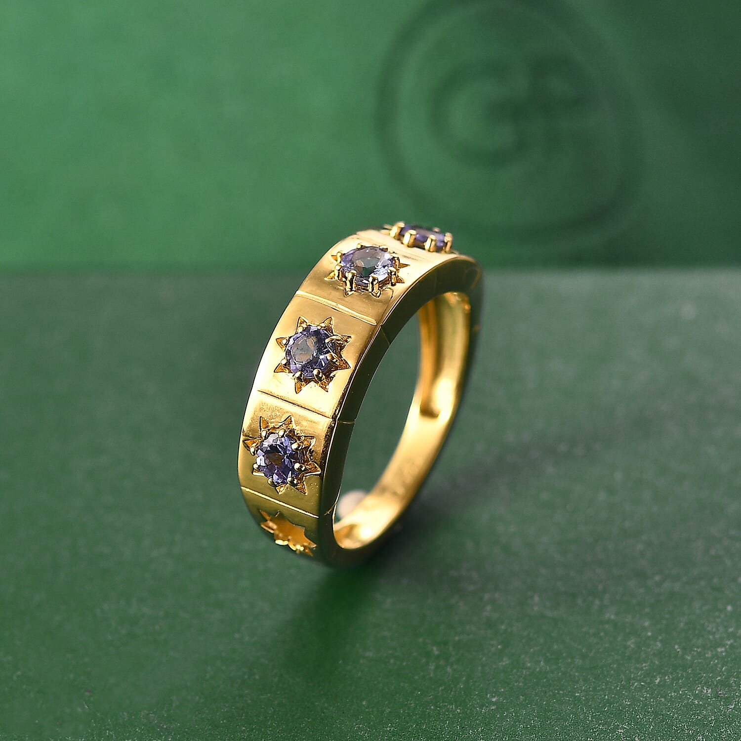 GP Celestial Dream Collection - Tanzanite & Blue Sapphire Half Eternity Band Ring in 18K Vermeil Yellow Gold Plated Sterling Silver