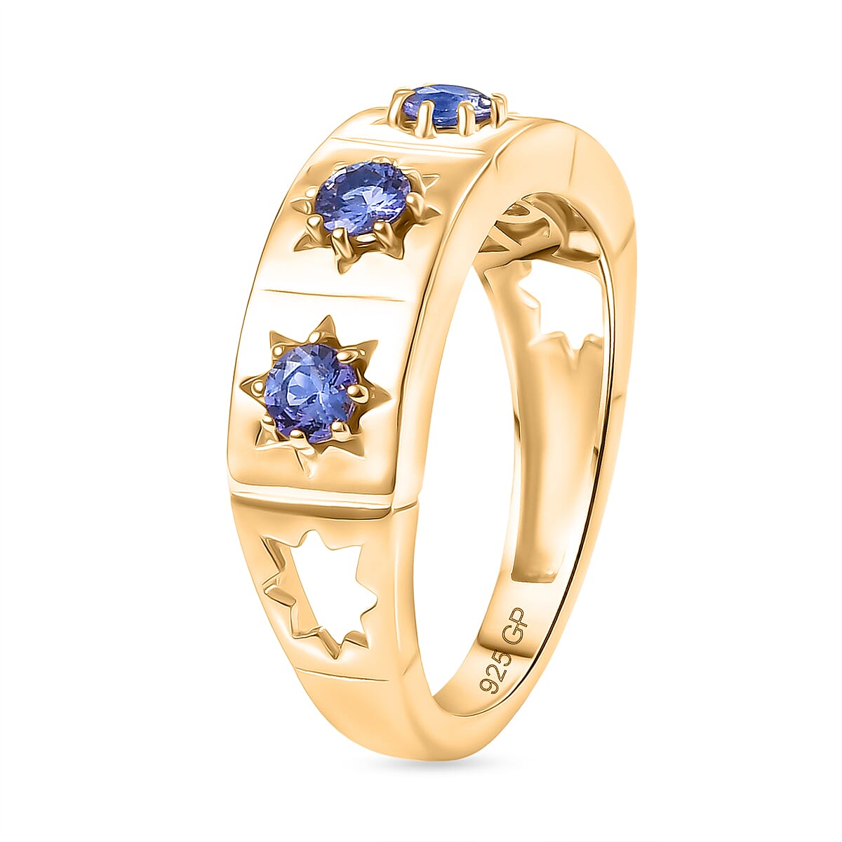 GP Celestial Dream Collection - Tanzanite & Blue Sapphire Half Eternity Band Ring in 18K Vermeil Yellow Gold Plated Sterling Silver