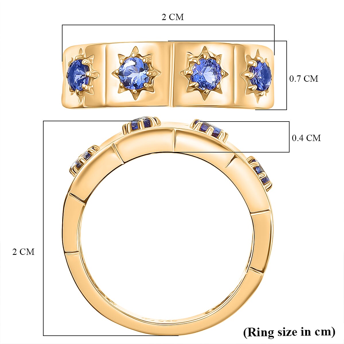 GP Celestial Dream Collection - Tanzanite & Blue Sapphire Half Eternity Band Ring in 18K Vermeil Yellow Gold Plated Sterling Silver