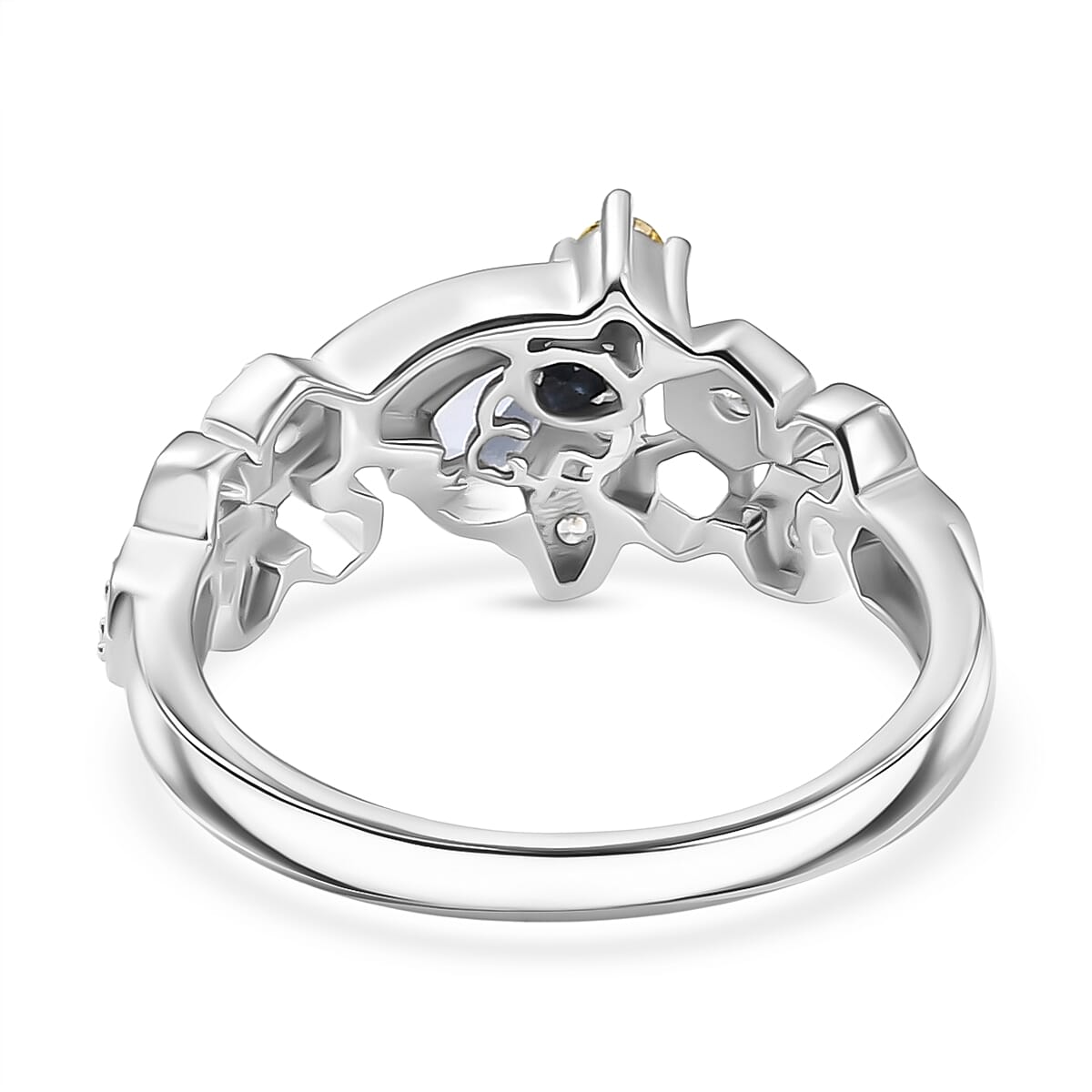 GP Honeycomb Collection - Tanzanite, Blue Sapphire, Yellow Sapphire & White Zircon Living Creature Ring in Rhodium Overlay Sterling Silver