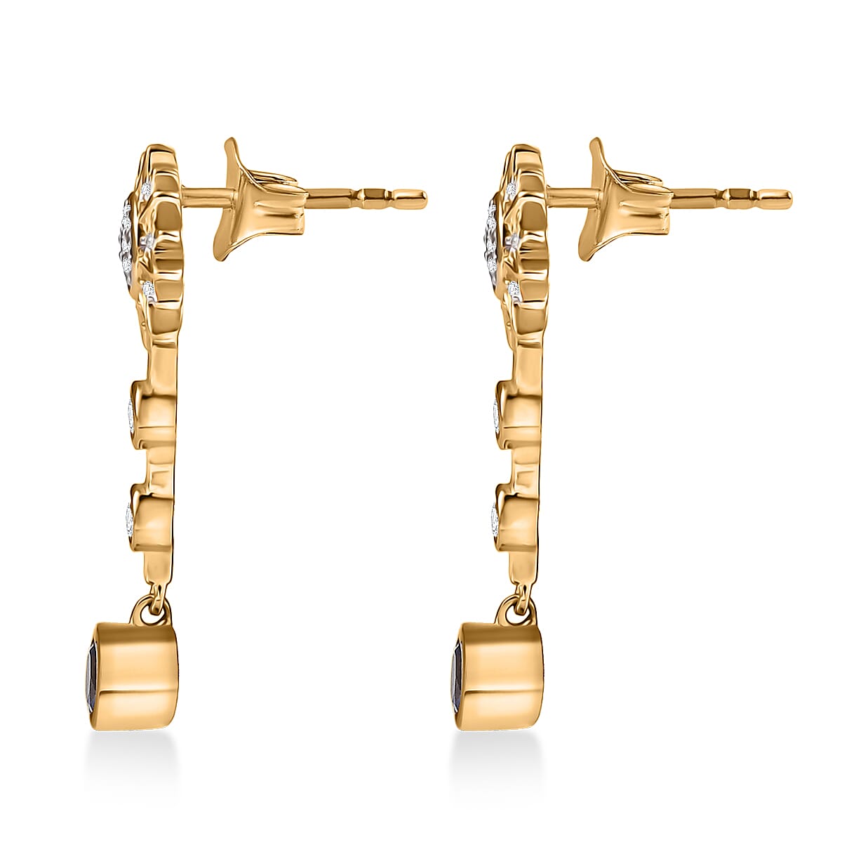 GP Celestial Dream Collection - Tanzanite, Blue Sapphire & White Zircon Dangling Earring in 18K Vermeil Yellow Gold Plated Sterling Silver 1.02 Ct.