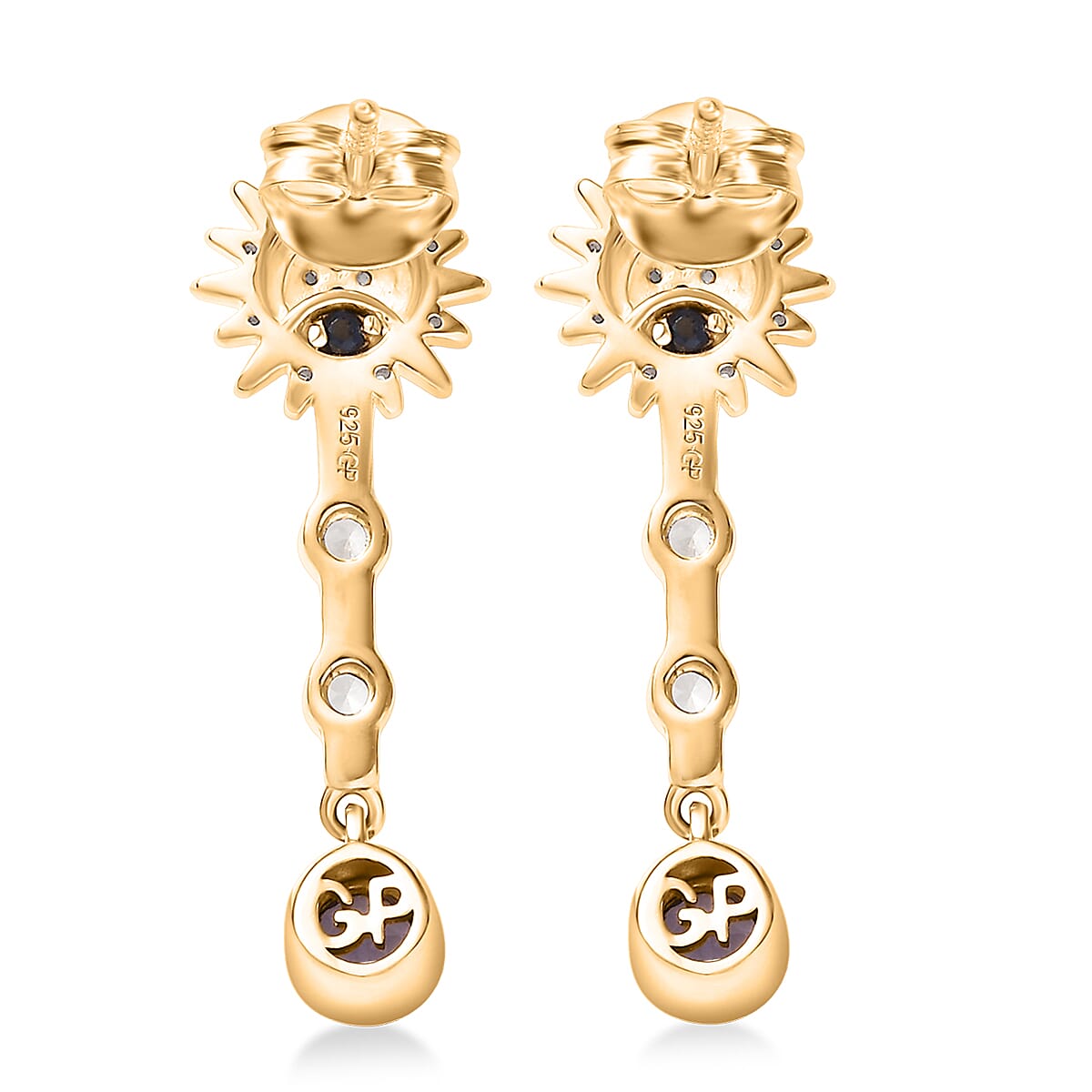 GP Celestial Dream Collection - Tanzanite, Blue Sapphire & White Zircon Dangling Earring in 18K Vermeil Yellow Gold Plated Sterling Silver 1.02 Ct.