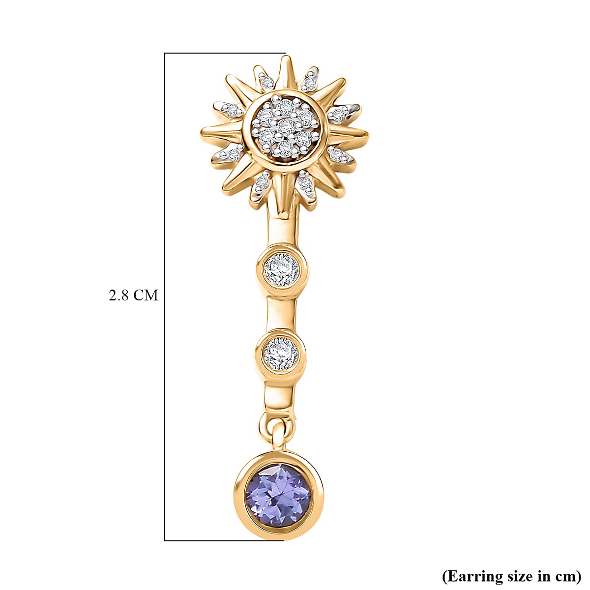 GP Celestial Dream Collection - Tanzanite, Blue Sapphire & White Zircon Dangling Earring in 18K Vermeil Yellow Gold Plated Sterling Silver 1.02 Ct.