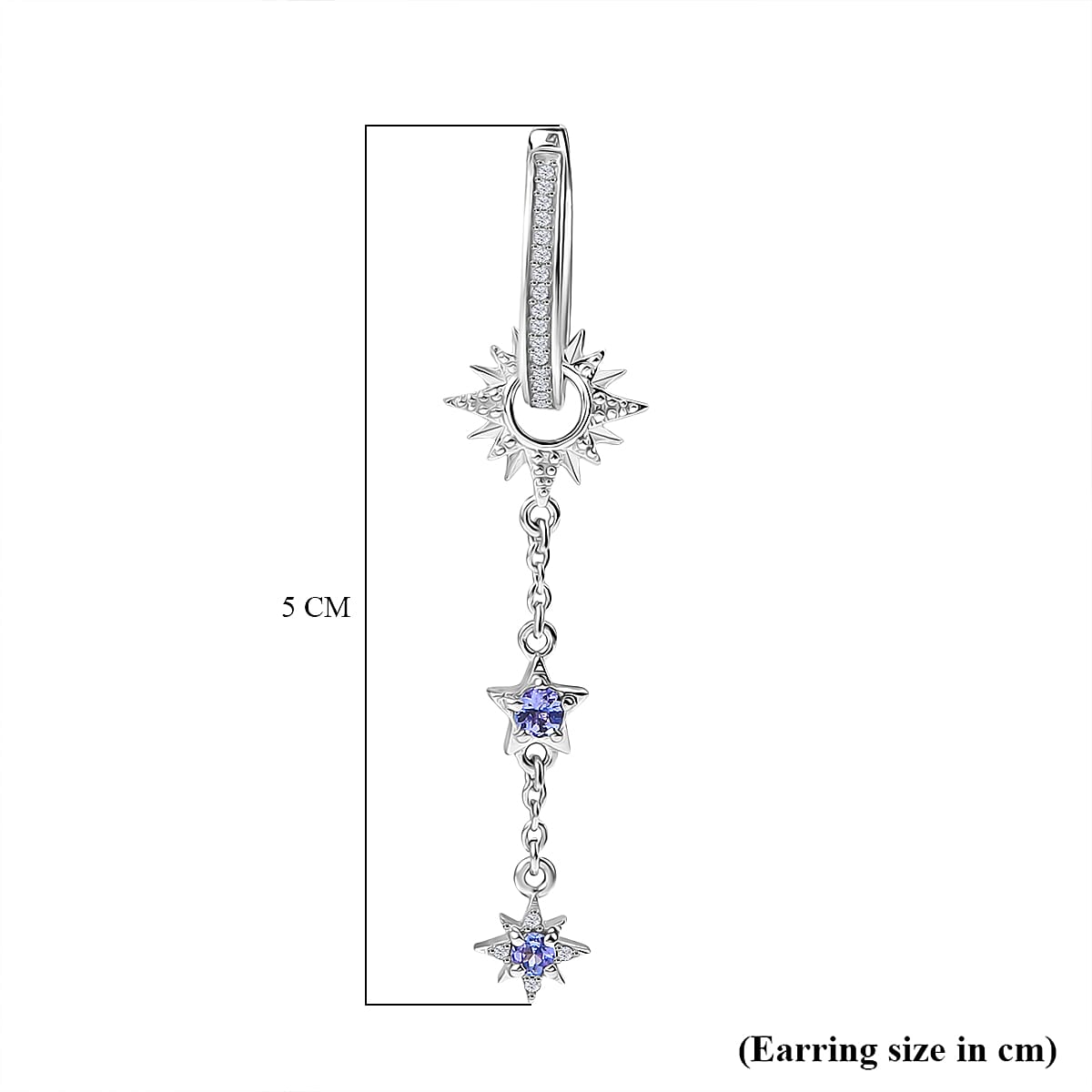 GP - Celestial Dream Collection Tanzanite, Blue Sapphire & White Zircon Dangling Earring in Rhodium Overlay Sterling Silver, Silver Wt. 5.40 Gms.