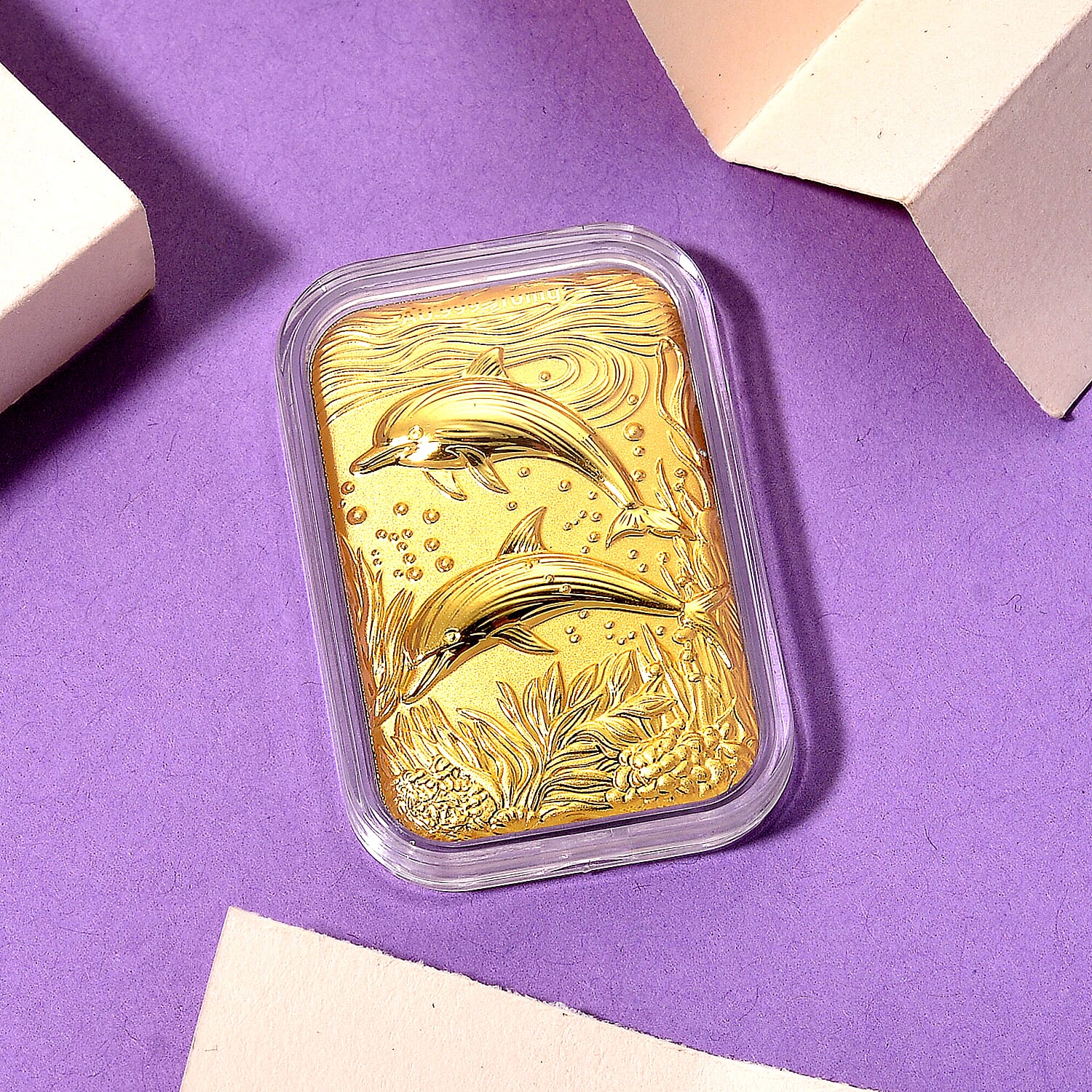 24K Yellow Gold Embossed Dual Dolphin Collectable