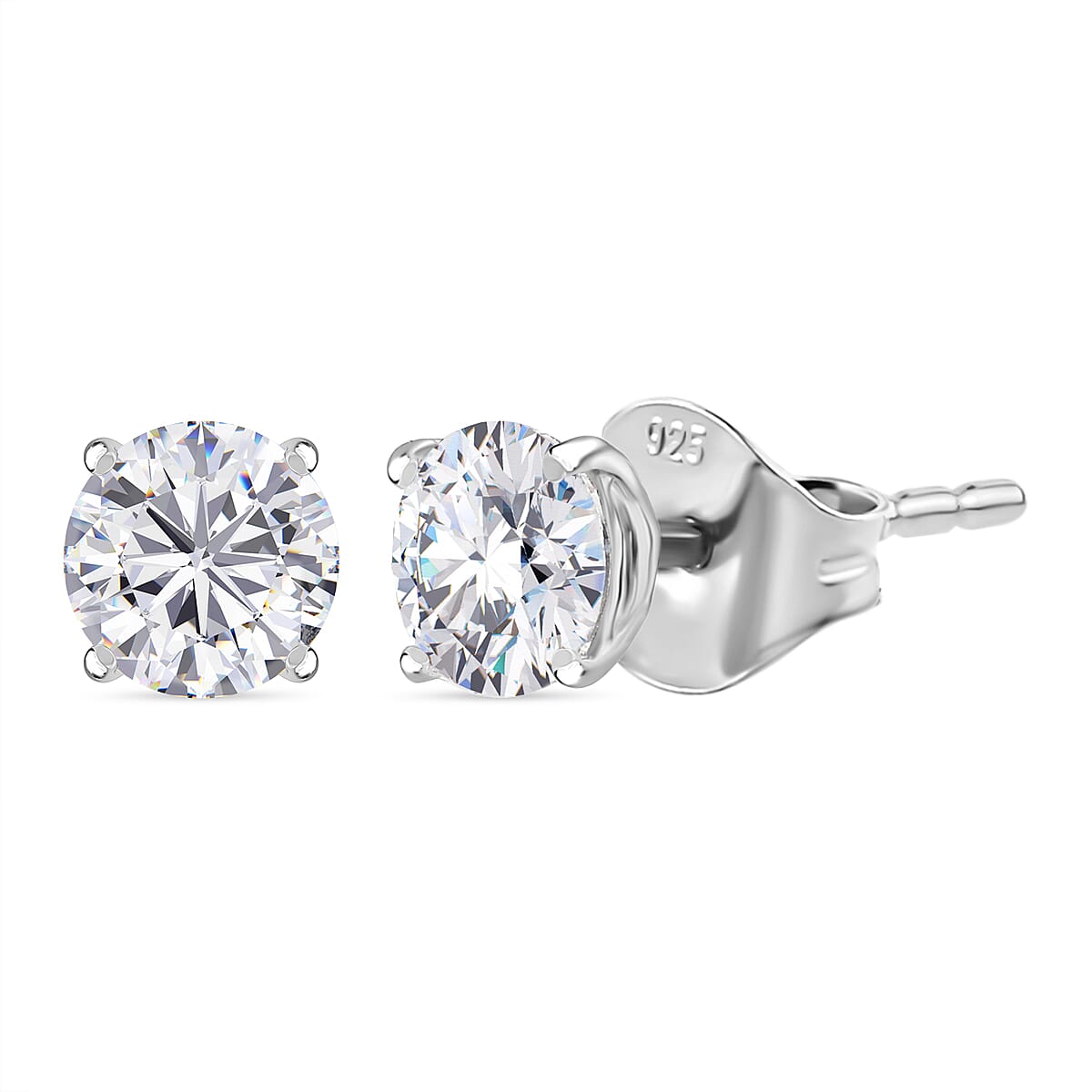 Moissanite Solitaire Stud Push Post Earring in Platinum Overlay Sterling Silver