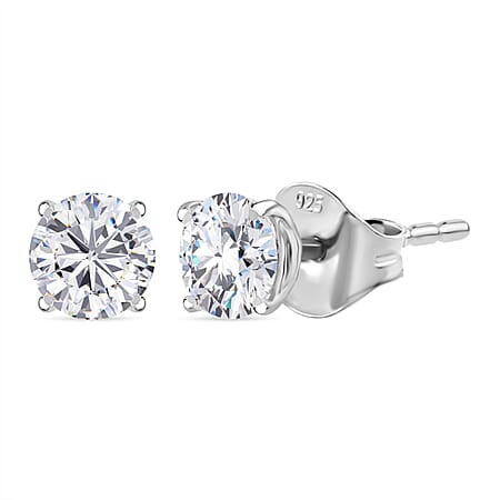 Moissanite Solitaire Stud Push Post Earring in Platinum Overlay Sterling Silver Moissanite Solitaire Stud Push Post Earring in Platinum Overlay Sterling Silver