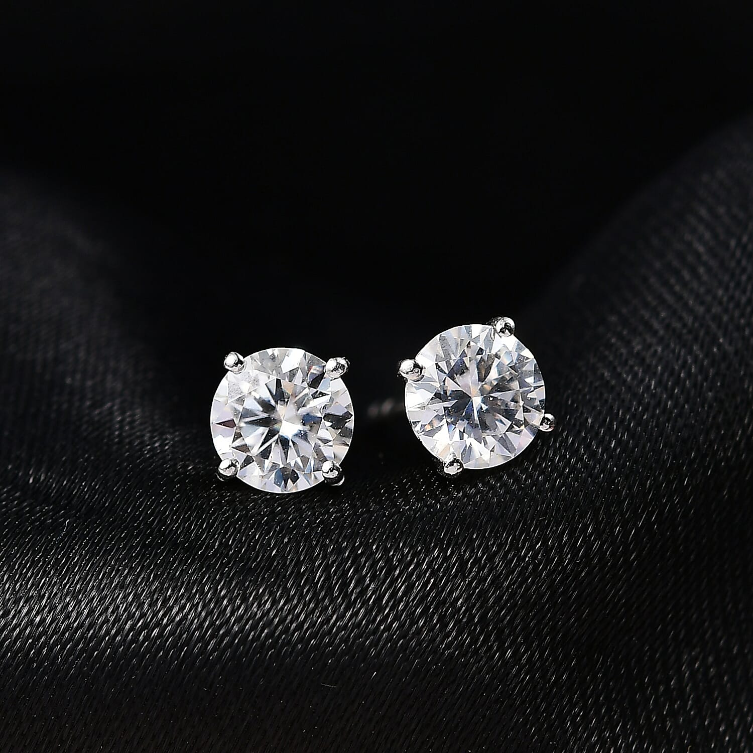 Moissanite Solitaire Stud Push Post Earring in Platinum Overlay Sterling Silver