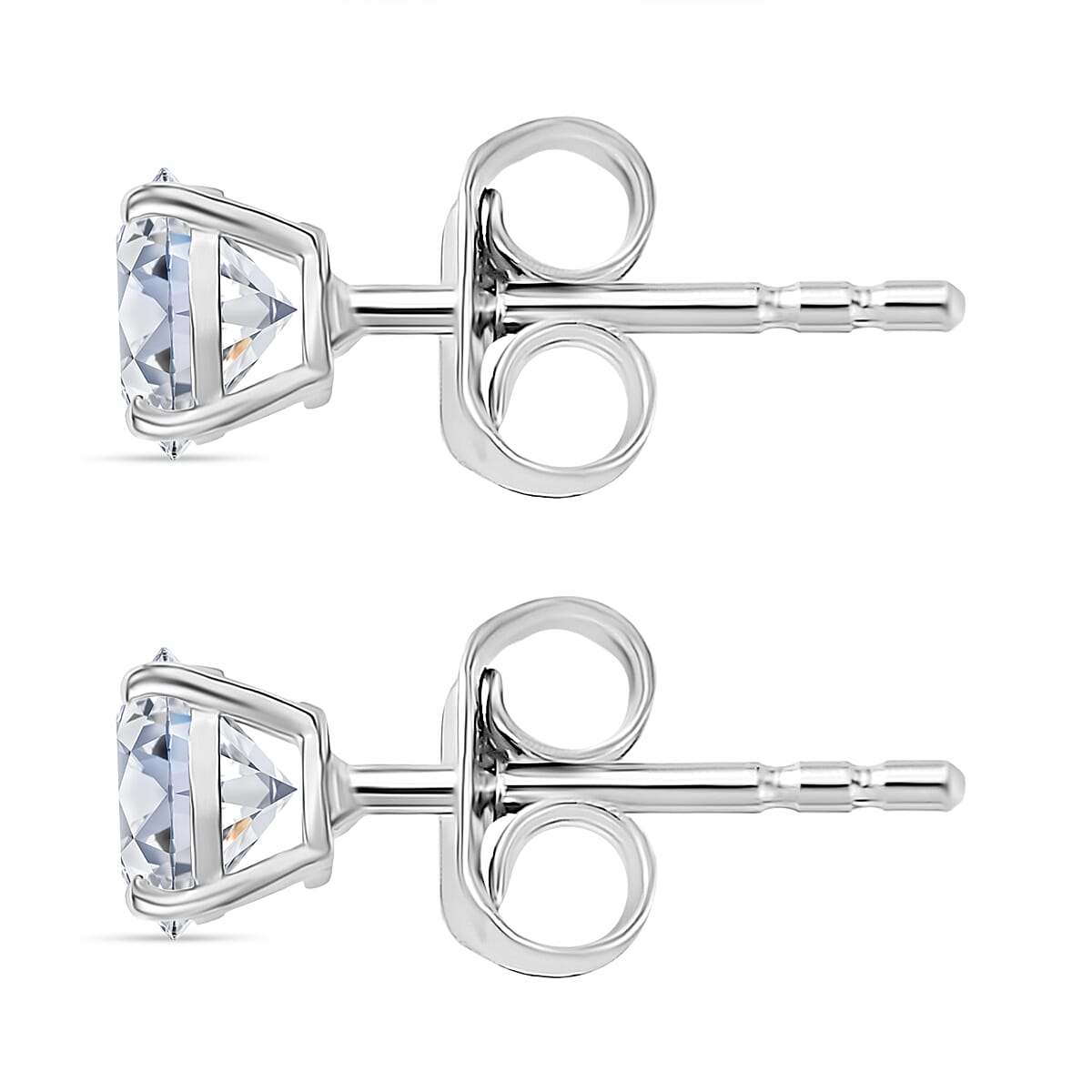 Moissanite Solitaire Stud Push Post Earring in Platinum Overlay Sterling Silver