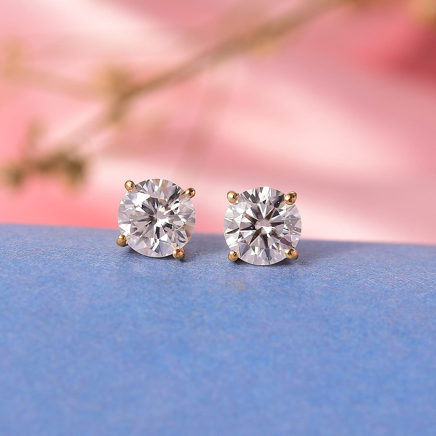 Moissanite Solitaire Stud Push Post Earring in 18K Yellow Gold Plated Sterling Silver