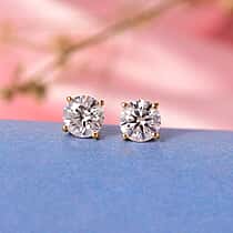 Moissanite Solitaire Stud Push Post Earring in Yellow Gold Plated Sterling Silver 0.88 Ct.
