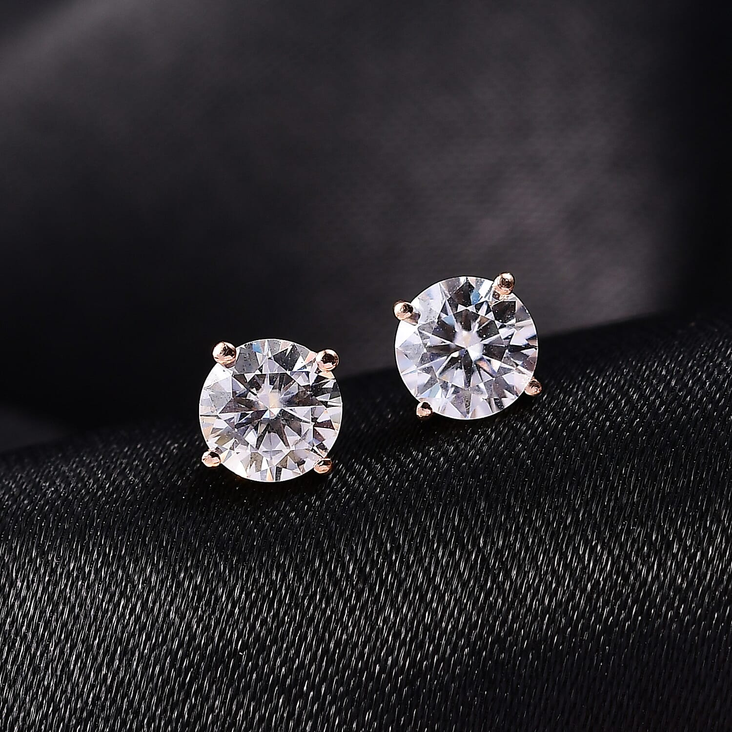 Moissanite Solitaire Stud Push Post Earring 18K Rose Gold Plated Sterling Silver