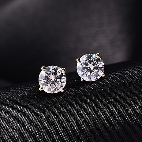 Moissanite Solitaire Stud Push Post Earring 18K Rose Gold Plated Sterling Silver