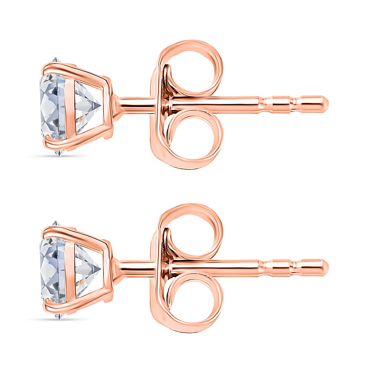 Moissanite Solitaire Stud Push Post Earring 18K Rose Gold Plated Sterling Silver