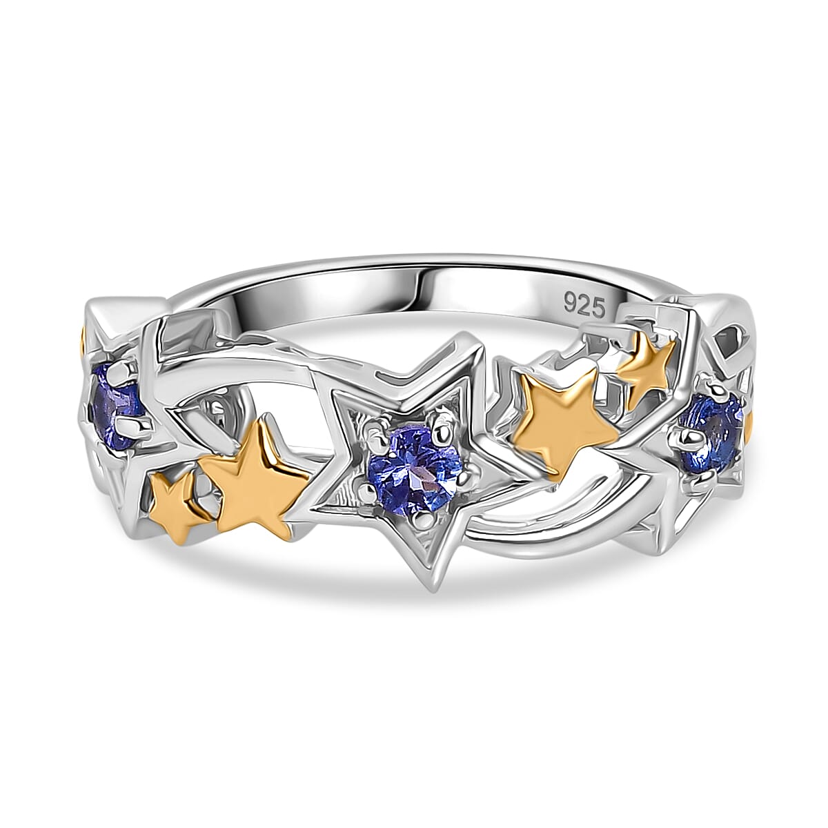 GP Celestial Dream Collection - Tanzanite & Blue Sapphire Ring in 18K Yellow Gold Plated & Rhodium Overlay Sterling Silver