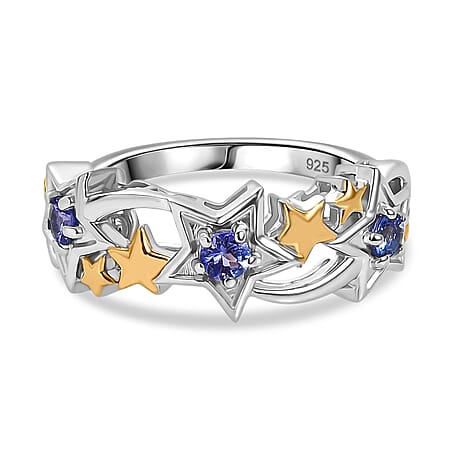 GP Celestial Dream Collection - Tanzanite & Blue Sapphire Ring in 18K Yellow Gold Plated & Rhodium Overlay Sterling Silver