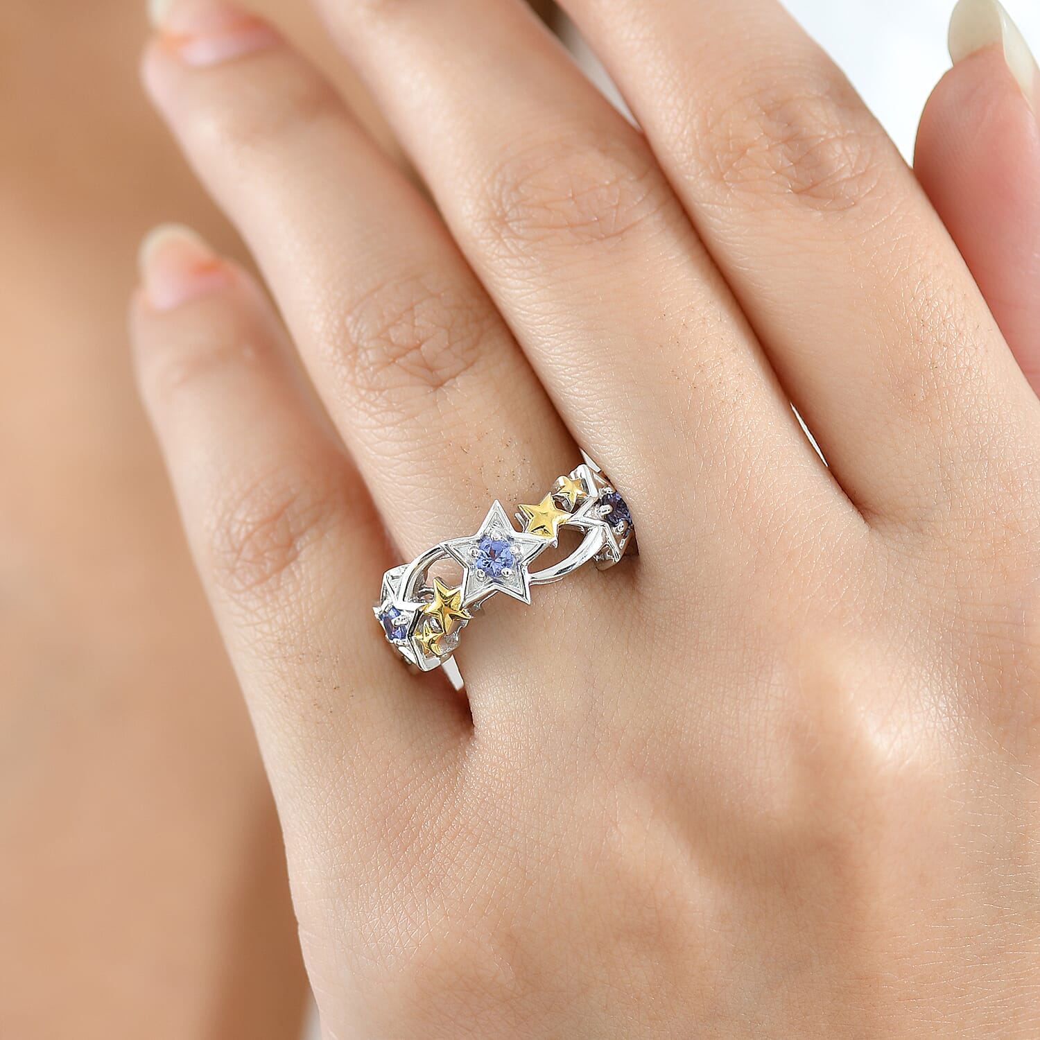 GP Celestial Dream Collection - Tanzanite & Blue Sapphire Ring in 18K Yellow Gold Plated & Rhodium Overlay Sterling Silver