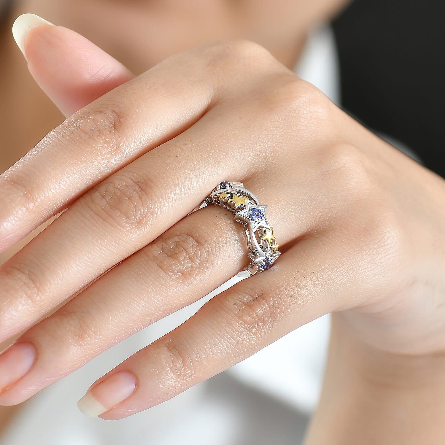 GP Celestial Dream Collection - Tanzanite & Blue Sapphire Ring in 18K Yellow Gold Plated & Rhodium Overlay Sterling Silver