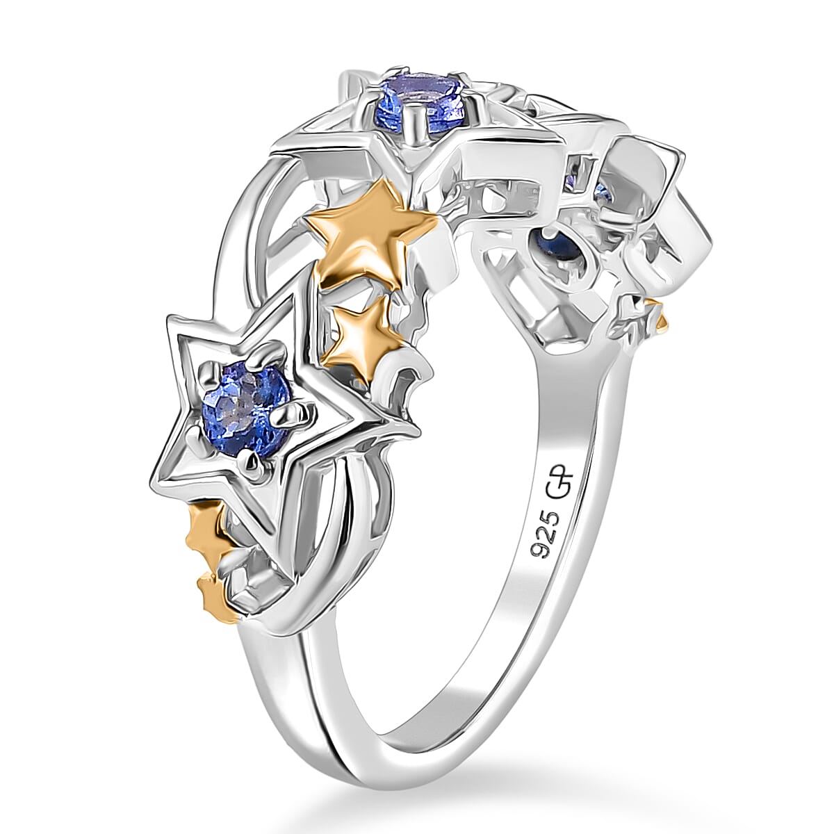 GP Celestial Dream Collection - Tanzanite & Blue Sapphire Ring in 18K Yellow Gold Plated & Rhodium Overlay Sterling Silver