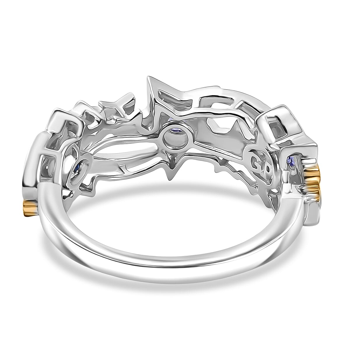 GP Celestial Dream Collection - Tanzanite & Blue Sapphire Ring in 18K Yellow Gold Plated & Rhodium Overlay Sterling Silver